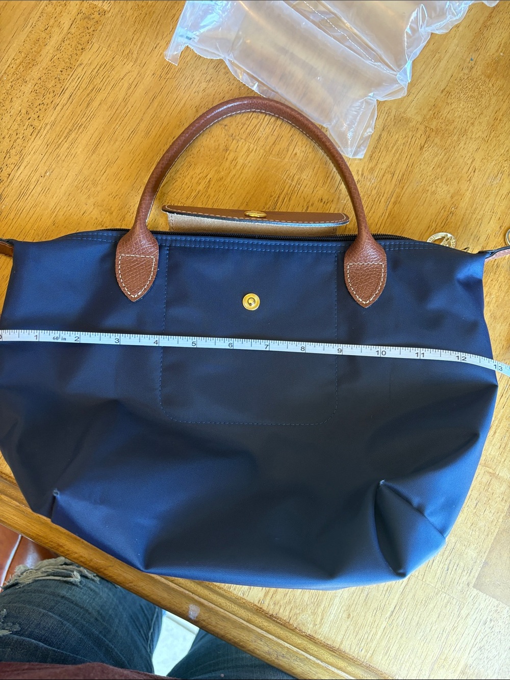 Longchamp Navy and Brown Small Le Pliage Top-Handle Tote - Picture 7 of 8